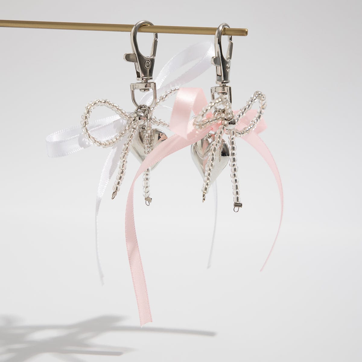 Sweet Ribbon Bowknot Heart Charm Seed Beaded Keychain Set - ArtGalleryZen