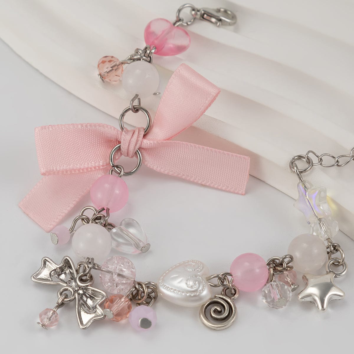 Sweet Ribbon Bowknot Star Charm Crystal Chain Bracelet - ArtGalleryZen