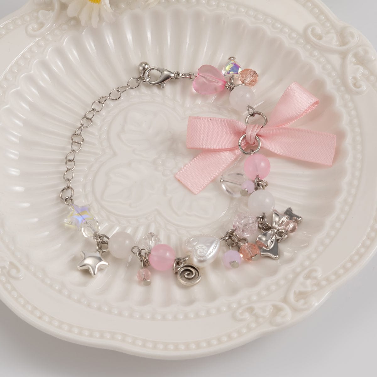Sweet Ribbon Bowknot Star Charm Crystal Chain Bracelet - ArtGalleryZen