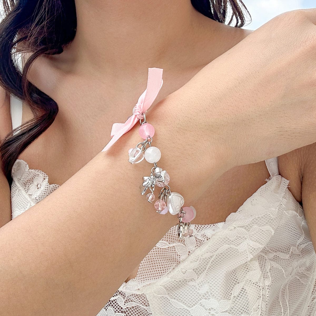 Sweet Ribbon Bowknot Star Charm Crystal Chain Bracelet