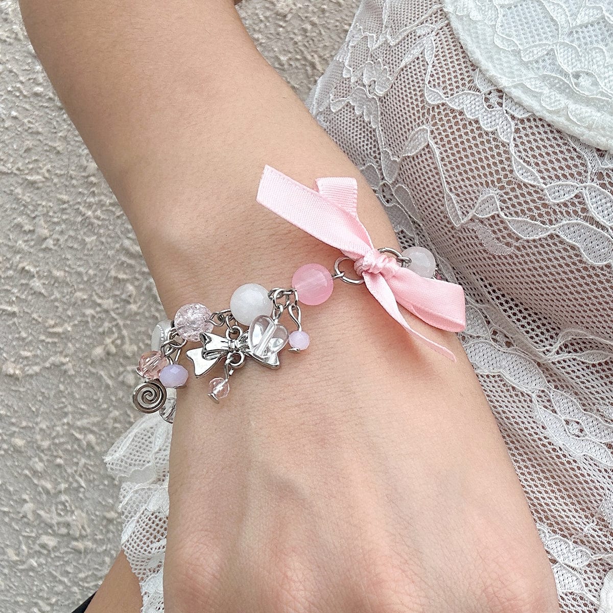 Sweet Ribbon Bowknot Star Charm Crystal Chain Bracelet