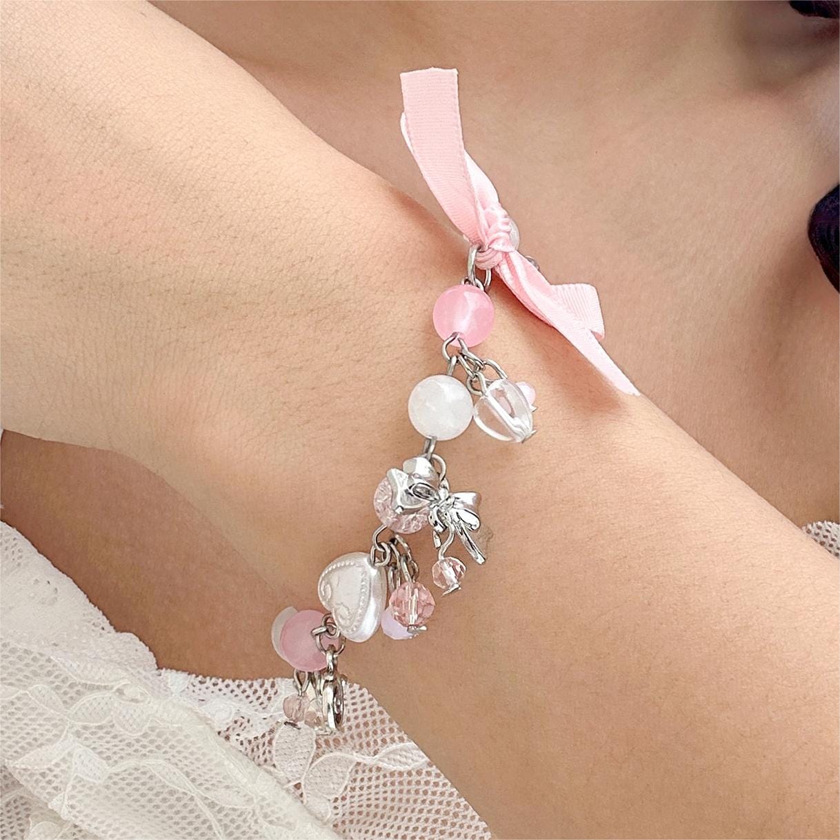 Sweet Ribbon Bowknot Star Charm Crystal Chain Bracelet