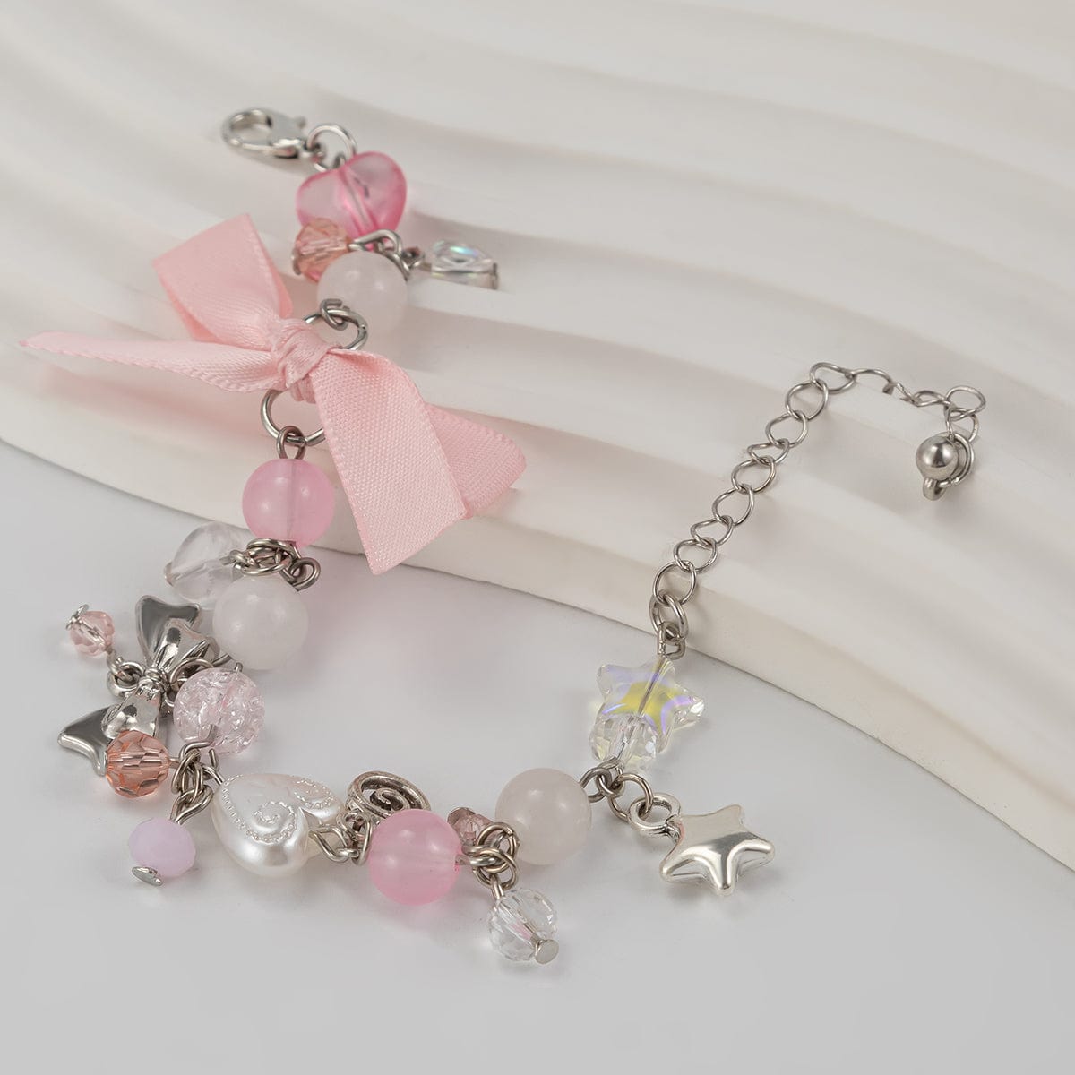 Sweet Ribbon Bowknot Star Charm Crystal Chain Bracelet