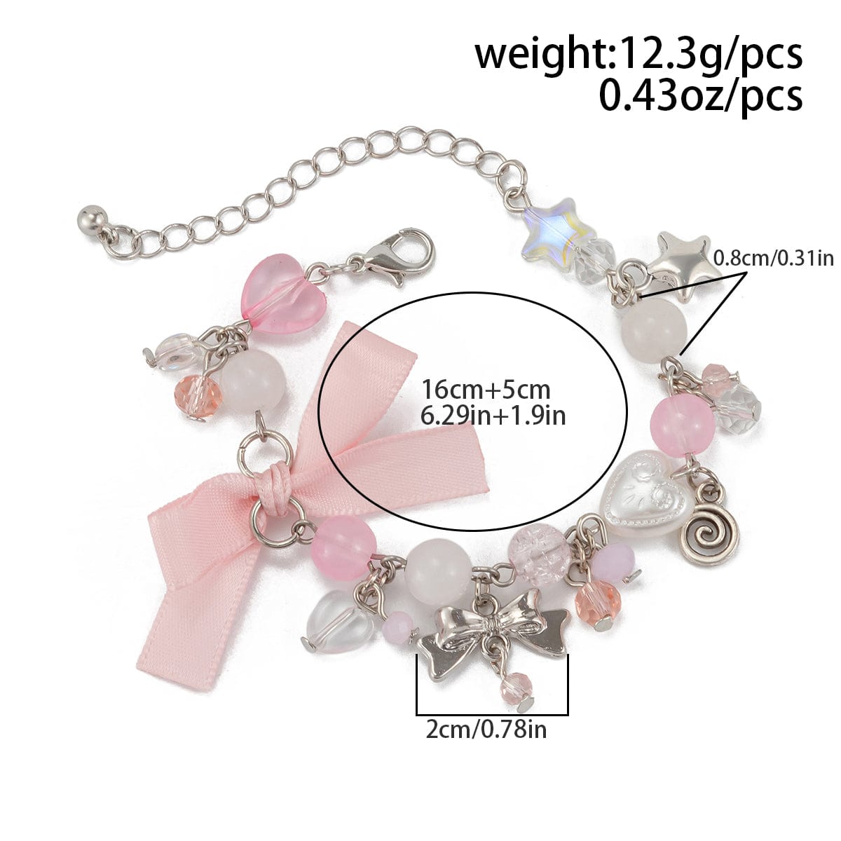 Sweet Ribbon Bowknot Star Charm Crystal Chain Bracelet