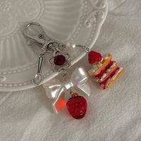 Thumbnail for Sweet Strawberry Cake Bowknot Charm Keychain - ArtGalleryZen