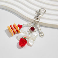 Thumbnail for Sweet Strawberry Cake Bowknot Charm Keychain - ArtGalleryZen