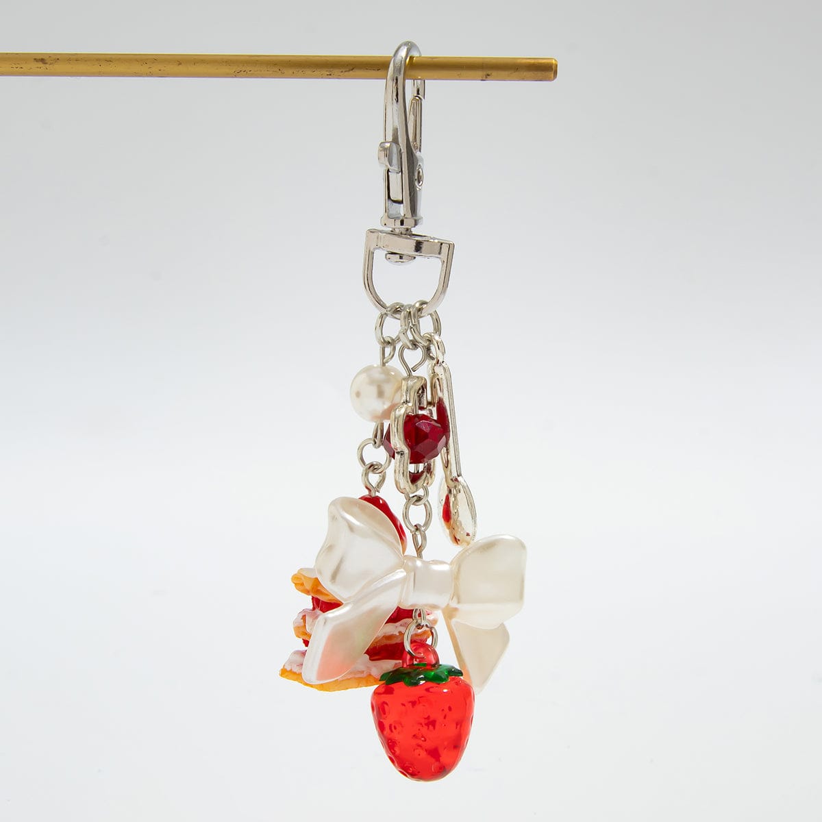 Sweet Strawberry Cake Bowknot Charm Keychain - ArtGalleryZen