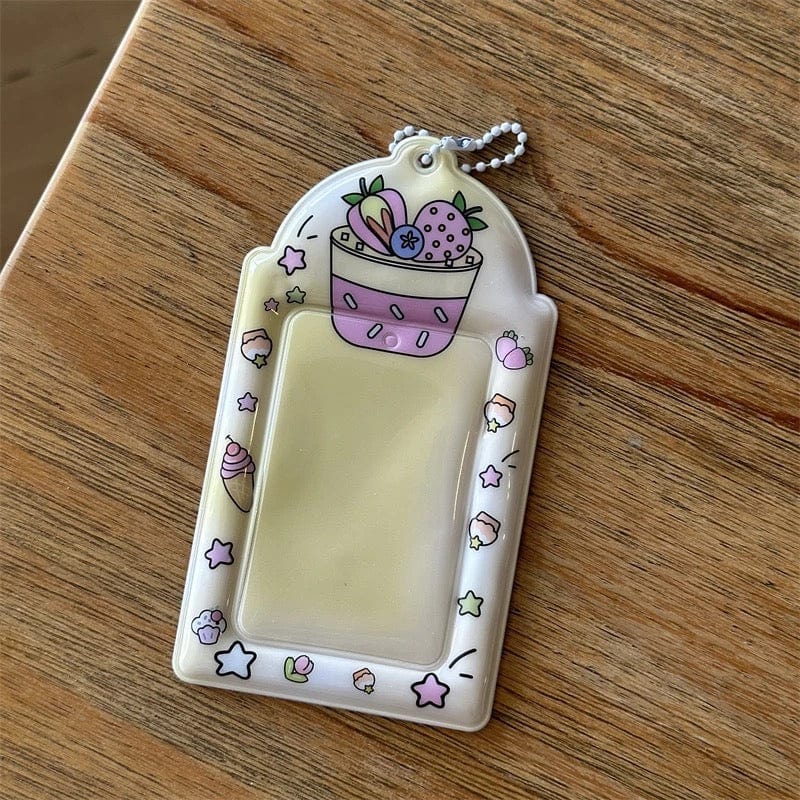 Sweet Strawberry Cake Pudding Kpop Keychain Photocard Holder - ArtGalleryZen