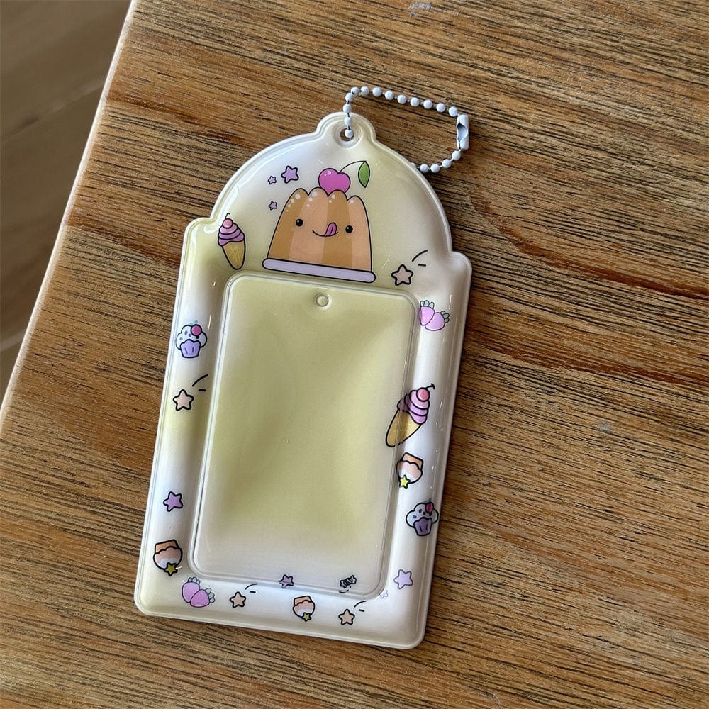 Sweet Strawberry Cake Pudding Kpop Keychain Photocard Holder - ArtGalleryZen