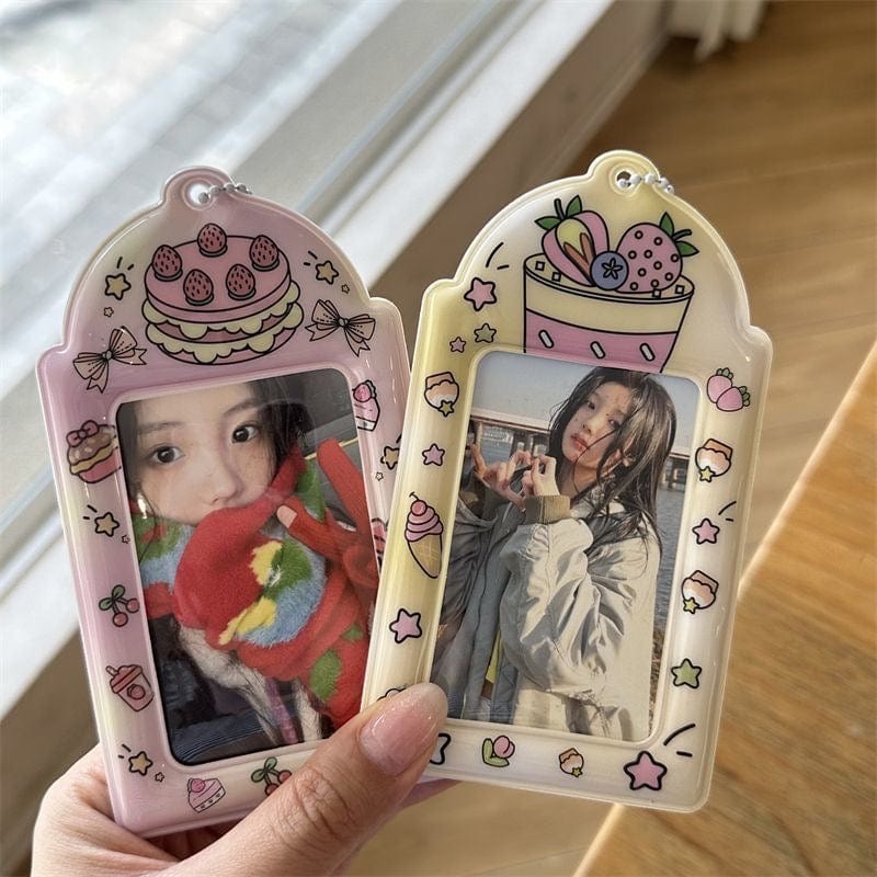 Sweet Strawberry Cake Pudding Kpop Keychain Photocard Holder - ArtGalleryZen