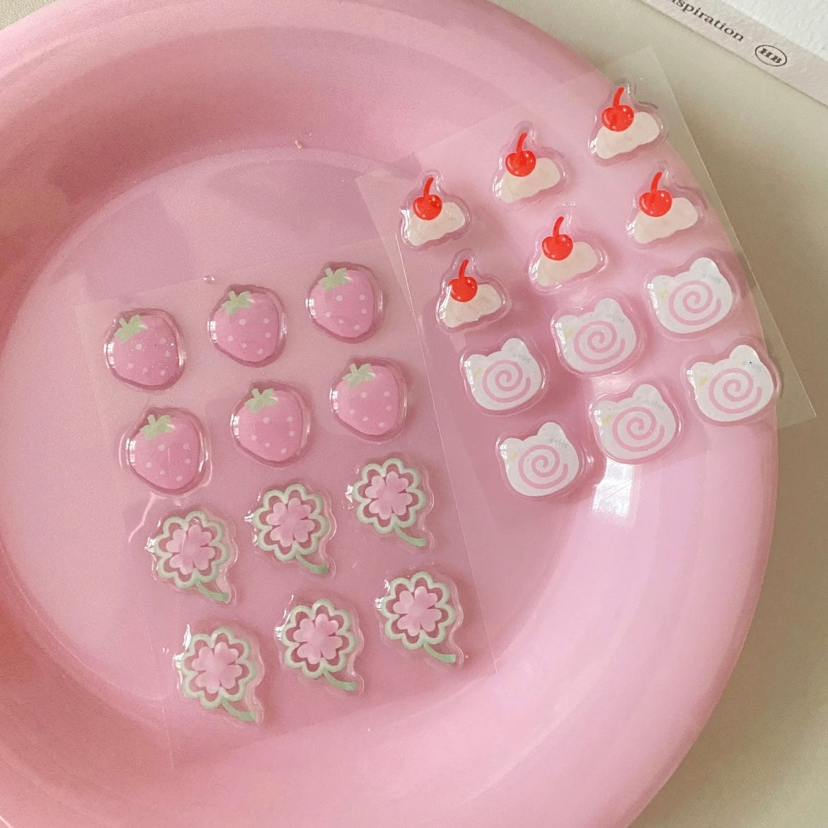 Sweet Strawberry Clover Cream Narutomaki Crystal 3D DIY Decoration Stickers - ArtGalleryZen