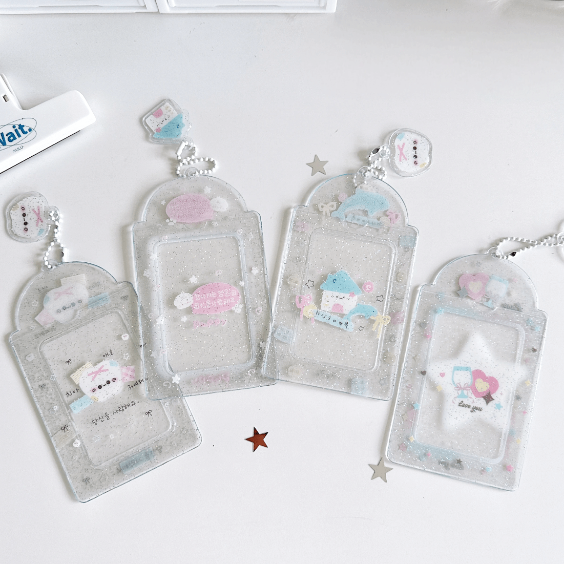 Sweet Transparent Glitter Kpop Keychain Photocard Holder - ArtGalleryZen