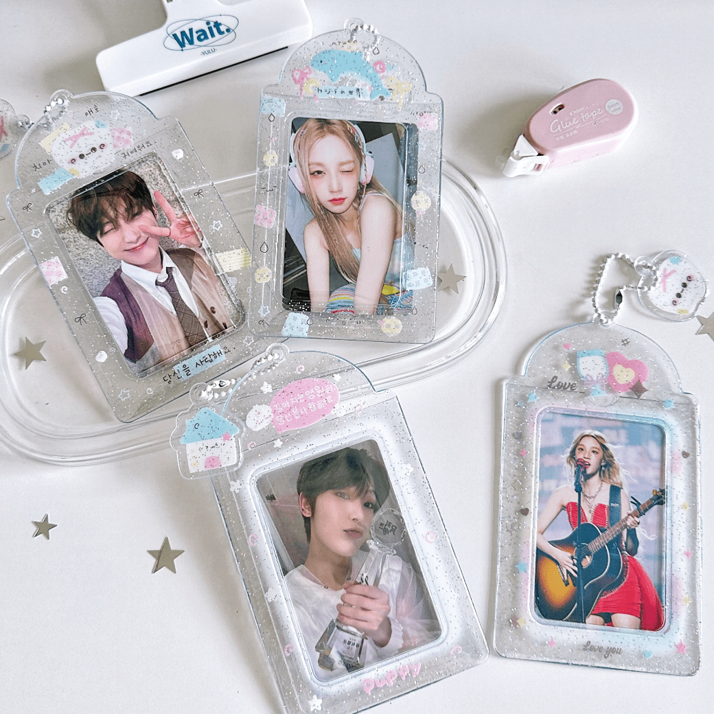 Sweet Transparent Glitter Kpop Keychain Photocard Holder - ArtGalleryZen