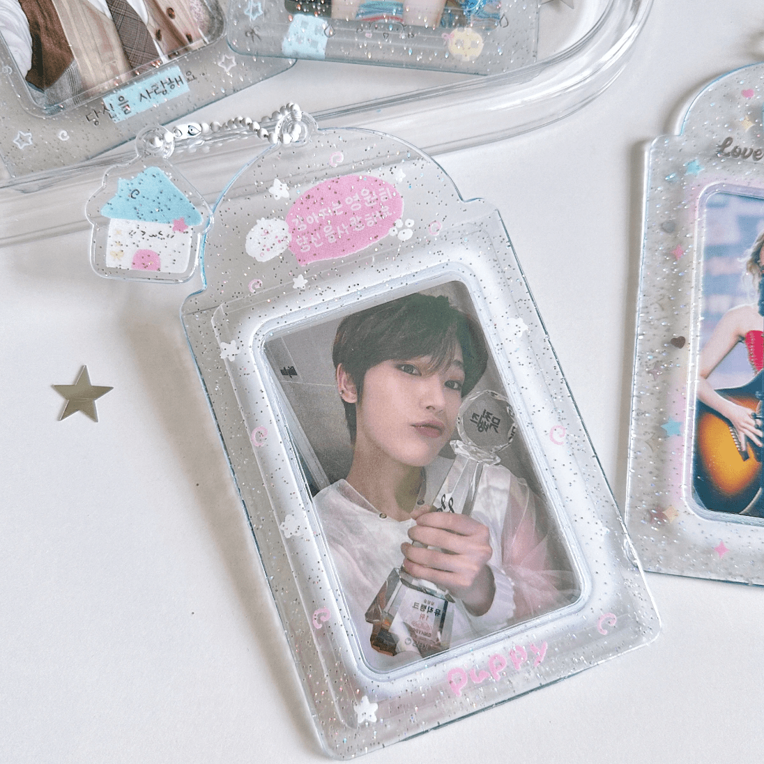 Sweet Transparent Glitter Kpop Keychain Photocard Holder - ArtGalleryZen