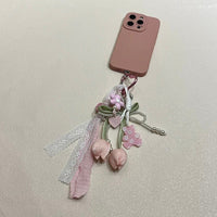 Thumbnail for Sweet Tulip Bowknot Pearl Lace Charm Heart Keychain - ArtGalleryZen