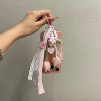 Thumbnail for Sweet Tulip Bowknot Pearl Lace Charm Heart Keychain - ArtGalleryZen
