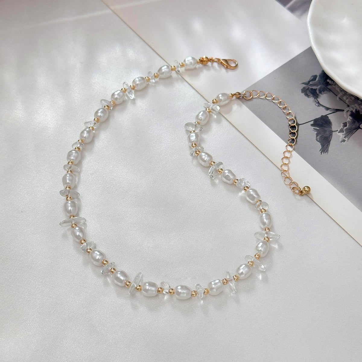 Sweet Turquoise Stone Pearl Beaded Chain Choker Necklace - ArtGalleryZen