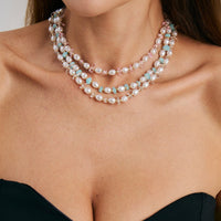 Thumbnail for Sweet Turquoise Stone Pearl Beaded Chain Choker Necklace - ArtGalleryZen