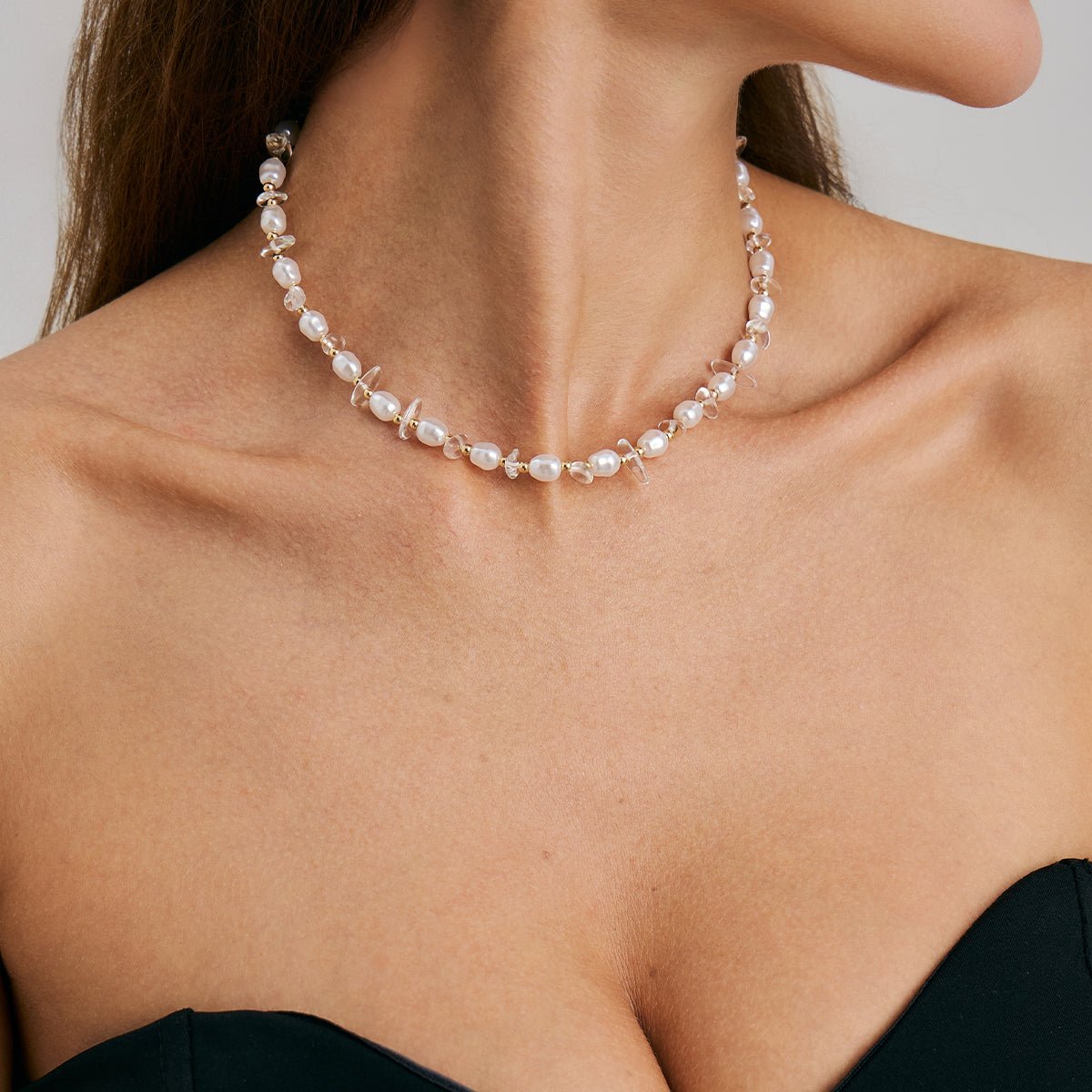 Sweet Turquoise Stone Pearl Beaded Chain Choker Necklace - ArtGalleryZen