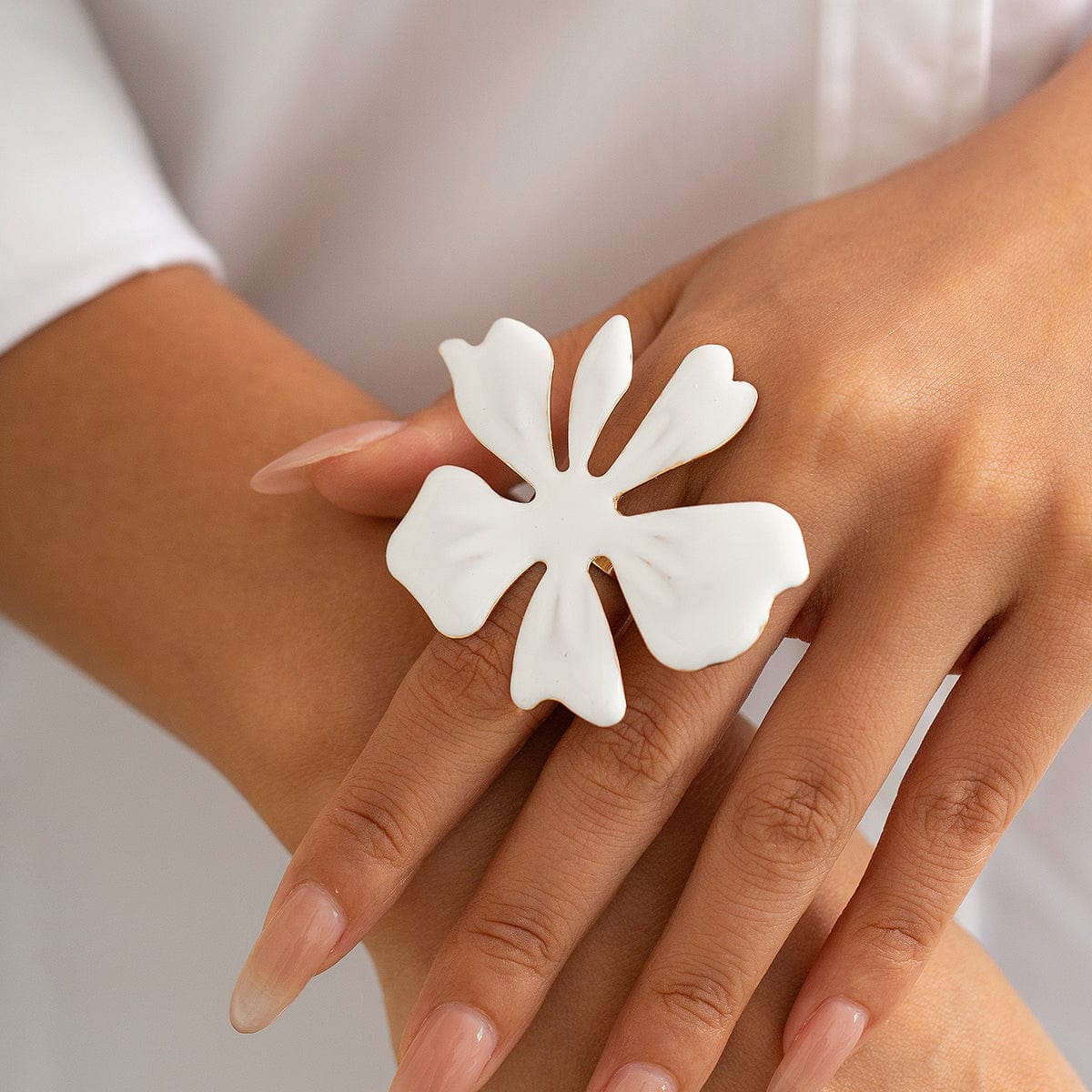 Temperament Enamel Flower Pearl Ring