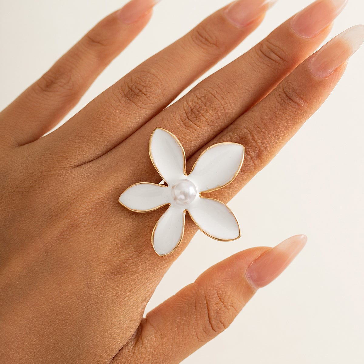 Temperament Enamel Flower Pearl Ring