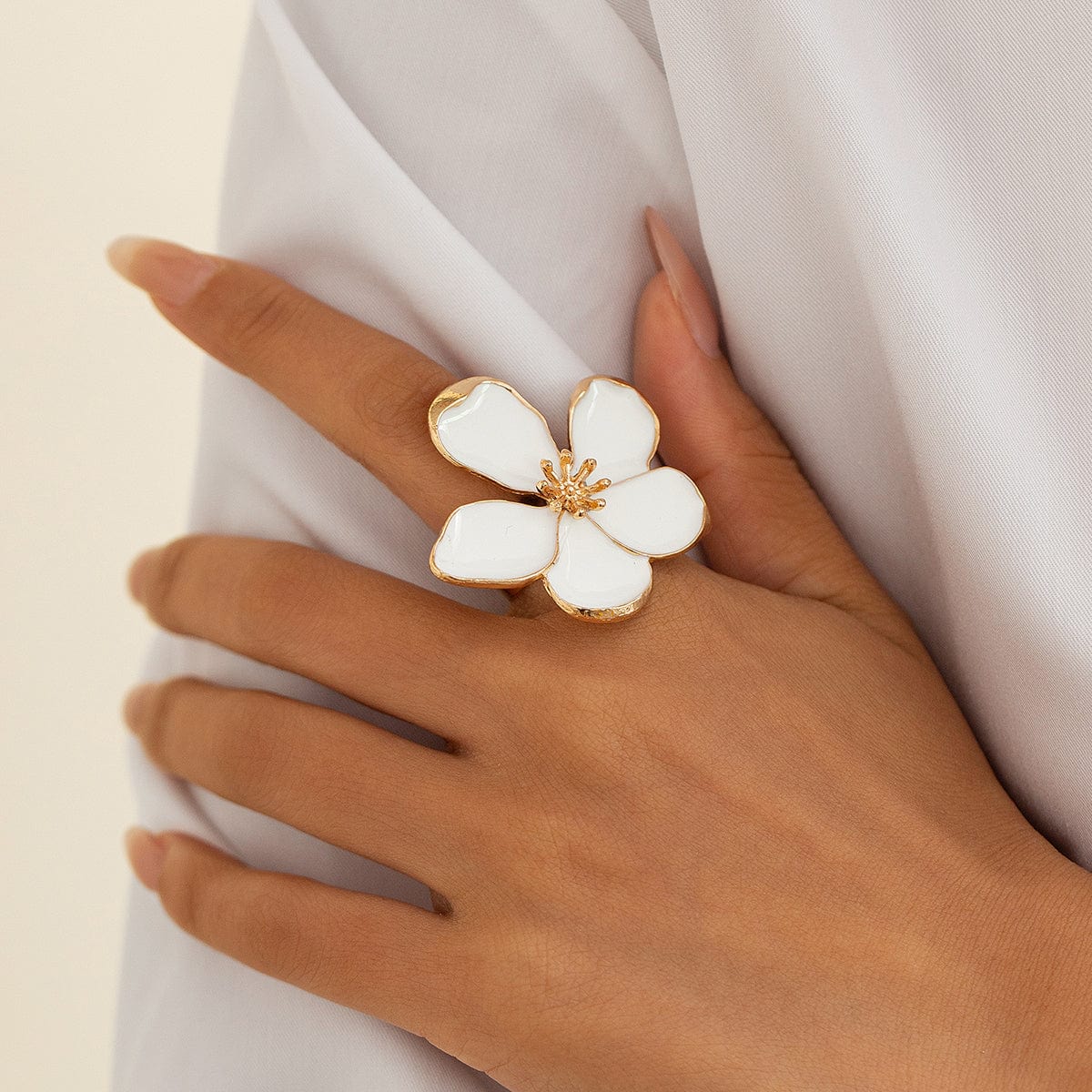 Temperament Enamel Flower Pearl Ring