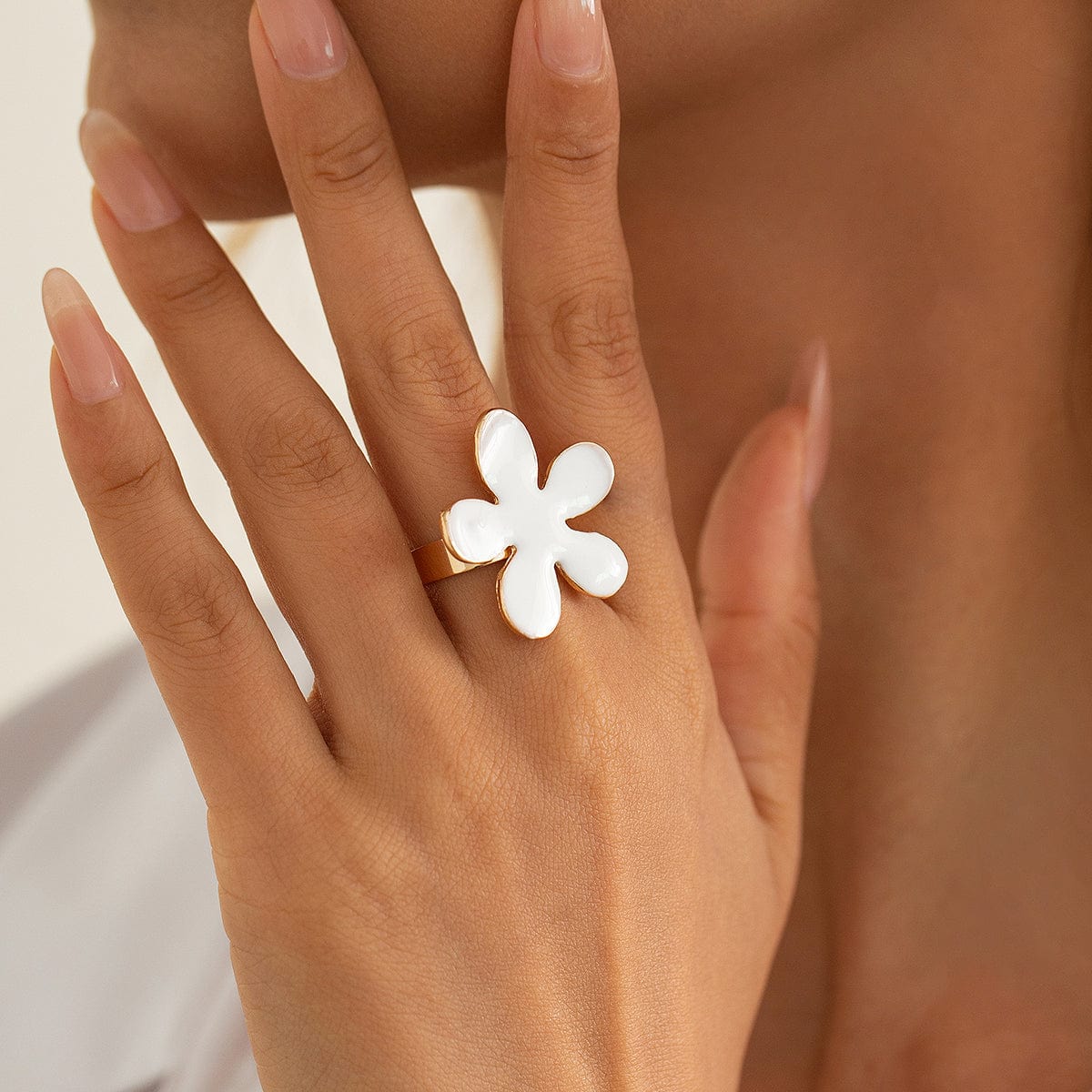 Temperament Enamel Flower Pearl Ring