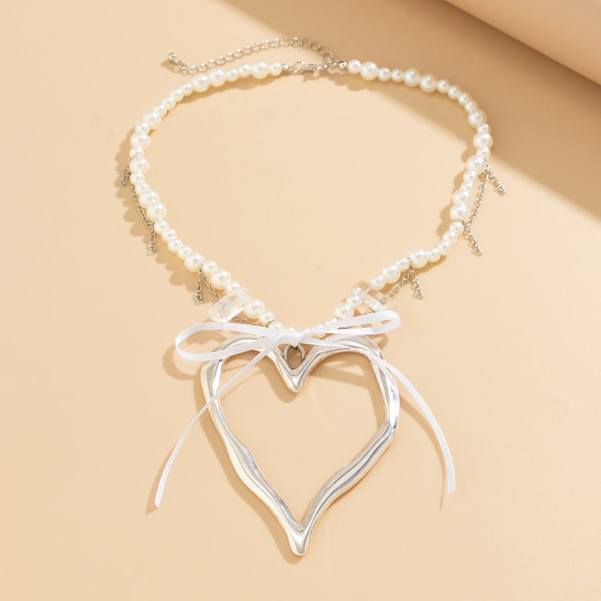 Temperament Heart Pendant Pearl Chain Tassel Necklace - ArtGalleryZen