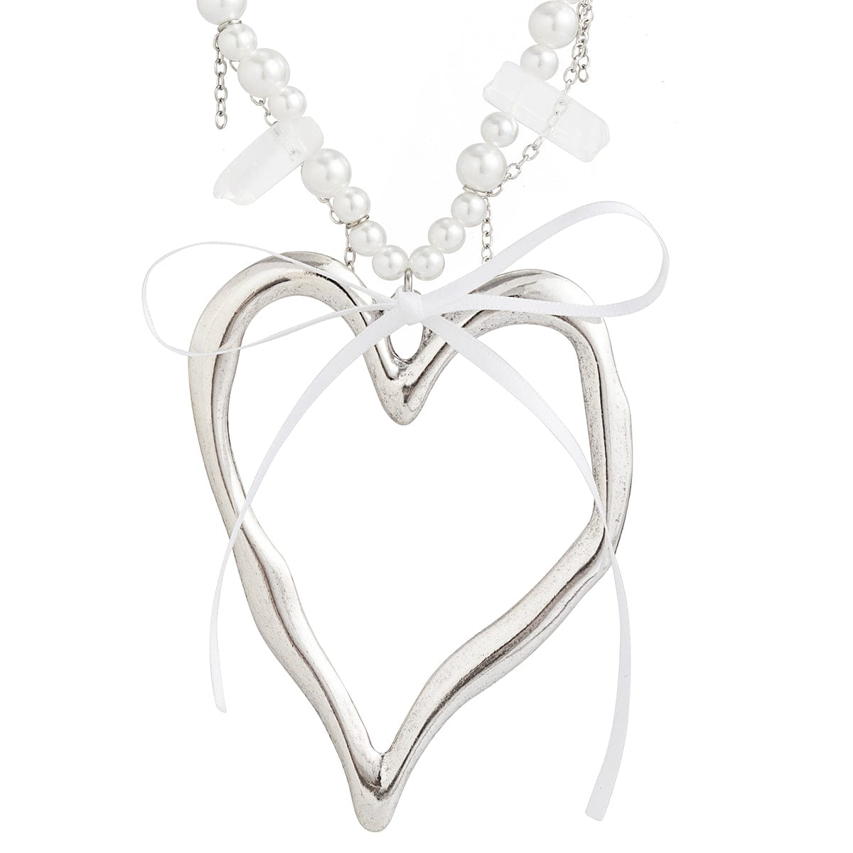 Temperament Heart Pendant Pearl Chain Tassel Necklace - ArtGalleryZen