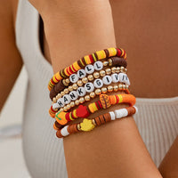 Thumbnail for Thanksgiving 5pcs Maple Leaf Pumpkin Charm Letter Polymer Clay Beaded Bracelet Set - ArtGalleryZen