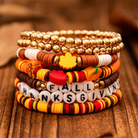 Thumbnail for Thanksgiving 5pcs Maple Leaf Pumpkin Charm Letter Polymer Clay Beaded Bracelet Set - ArtGalleryZen