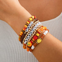 Thumbnail for Thanksgiving 5pcs Maple Leaf Pumpkin Charm Letter Polymer Clay Beaded Bracelet Set - ArtGalleryZen