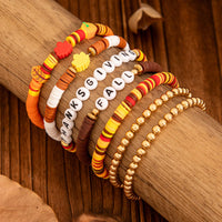 Thumbnail for Thanksgiving 5pcs Maple Leaf Pumpkin Charm Letter Polymer Clay Beaded Bracelet Set