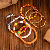 Thumbnail for Thanksgiving 5pcs Maple Leaf Pumpkin Charm Letter Polymer Clay Beaded Bracelet Set