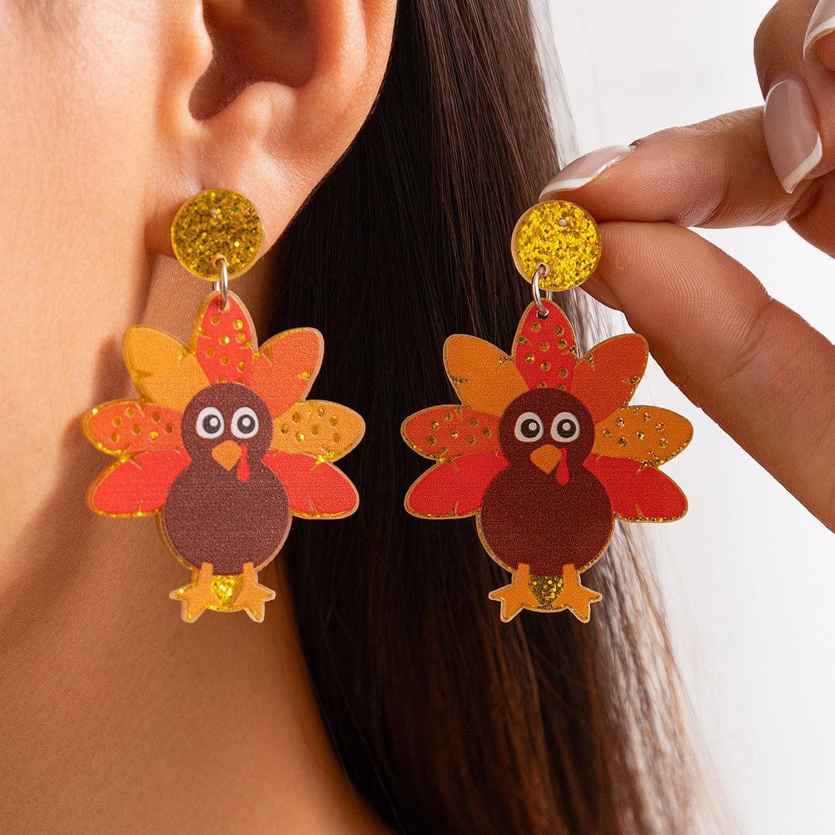 Thanksgiving Dangling Turkey Acrylic Earrings