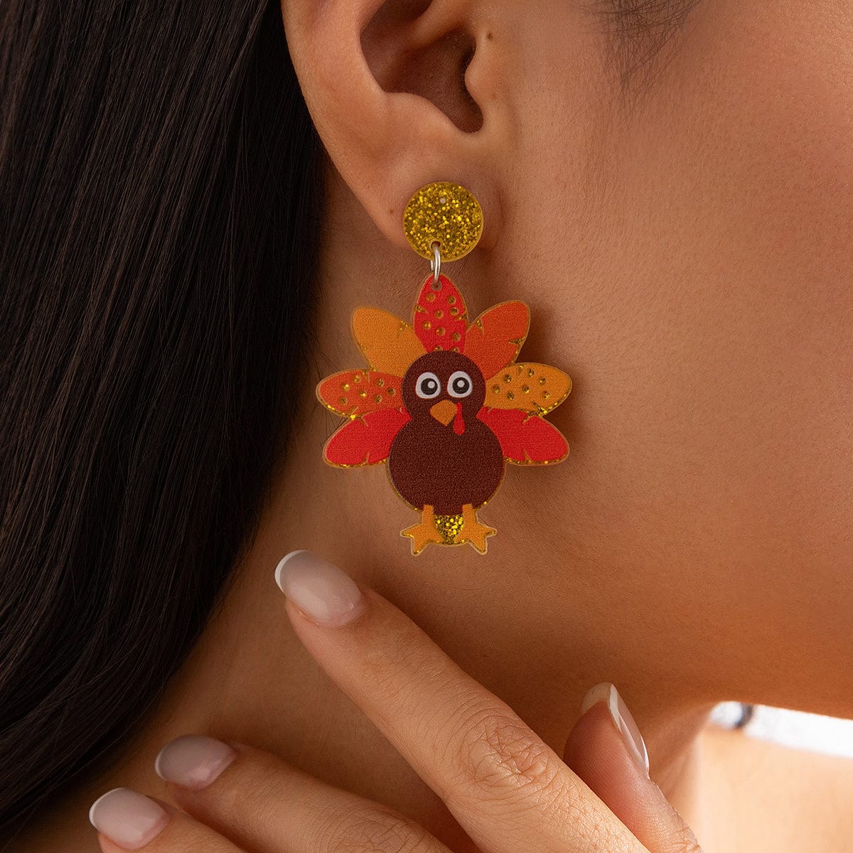 Thanksgiving Dangling Turkey Acrylic Earrings