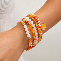 Thumbnail for Thanksgiving Layered Maple Leaf Charm Letter Crystal Beaded Stackable Bracelet Set - ArtGalleryZen