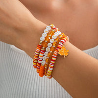 Thumbnail for Thanksgiving Layered Maple Leaf Charm Letter Crystal Beaded Stackable Bracelet Set