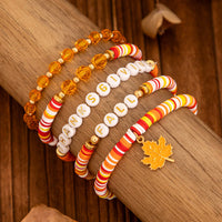 Thumbnail for Thanksgiving Layered Maple Leaf Charm Letter Crystal Beaded Stackable Bracelet Set