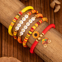 Thumbnail for Thanksgiving Layered Sunflower Pumpkin Pendant Letter Polymer Clay Bracelet Set - ArtGalleryZen