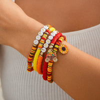 Thumbnail for Thanksgiving Layered Sunflower Pumpkin Pendant Letter Polymer Clay Bracelet Set - ArtGalleryZen