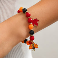 Thumbnail for Thanksgiving Maple Leaf Pumpkin Turkey Pendant Acrylic Bead Bracelet - ArtGalleryZen