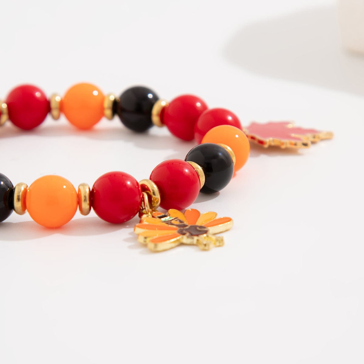 Thanksgiving Maple Leaf Pumpkin Turkey Pendant Acrylic Bead Bracelet - ArtGalleryZen