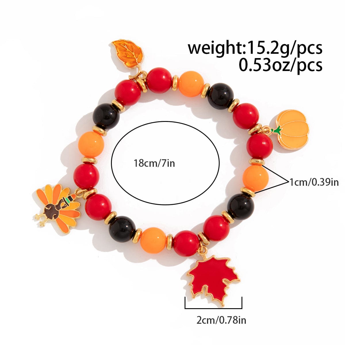 Thanksgiving Maple Leaf Pumpkin Turkey Pendant Acrylic Bead Bracelet - ArtGalleryZen