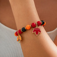 Thumbnail for Thanksgiving Maple Leaf Pumpkin Turkey Pendant Acrylic Bead Bracelet - ArtGalleryZen