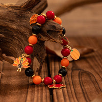 Thumbnail for Thanksgiving Maple Leaf Pumpkin Turkey Pendant Acrylic Bead Bracelet - ArtGalleryZen