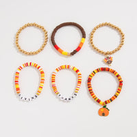 Thumbnail for Thanksgiving Pumpkin Turkey Pendant Letter Polymer Clay Stackable Bracelet Set - ArtGalleryZen