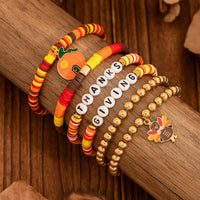 Thumbnail for Thanksgiving Pumpkin Turkey Pendant Letter Polymer Clay Stackable Bracelet Set - ArtGalleryZen