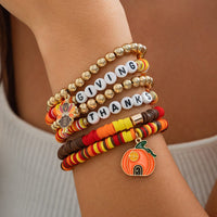 Thumbnail for Thanksgiving Pumpkin Turkey Pendant Letter Polymer Clay Stackable Bracelet Set - ArtGalleryZen