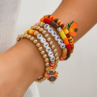 Thumbnail for Thanksgiving Pumpkin Turkey Pendant Letter Polymer Clay Stackable Bracelet Set - ArtGalleryZen